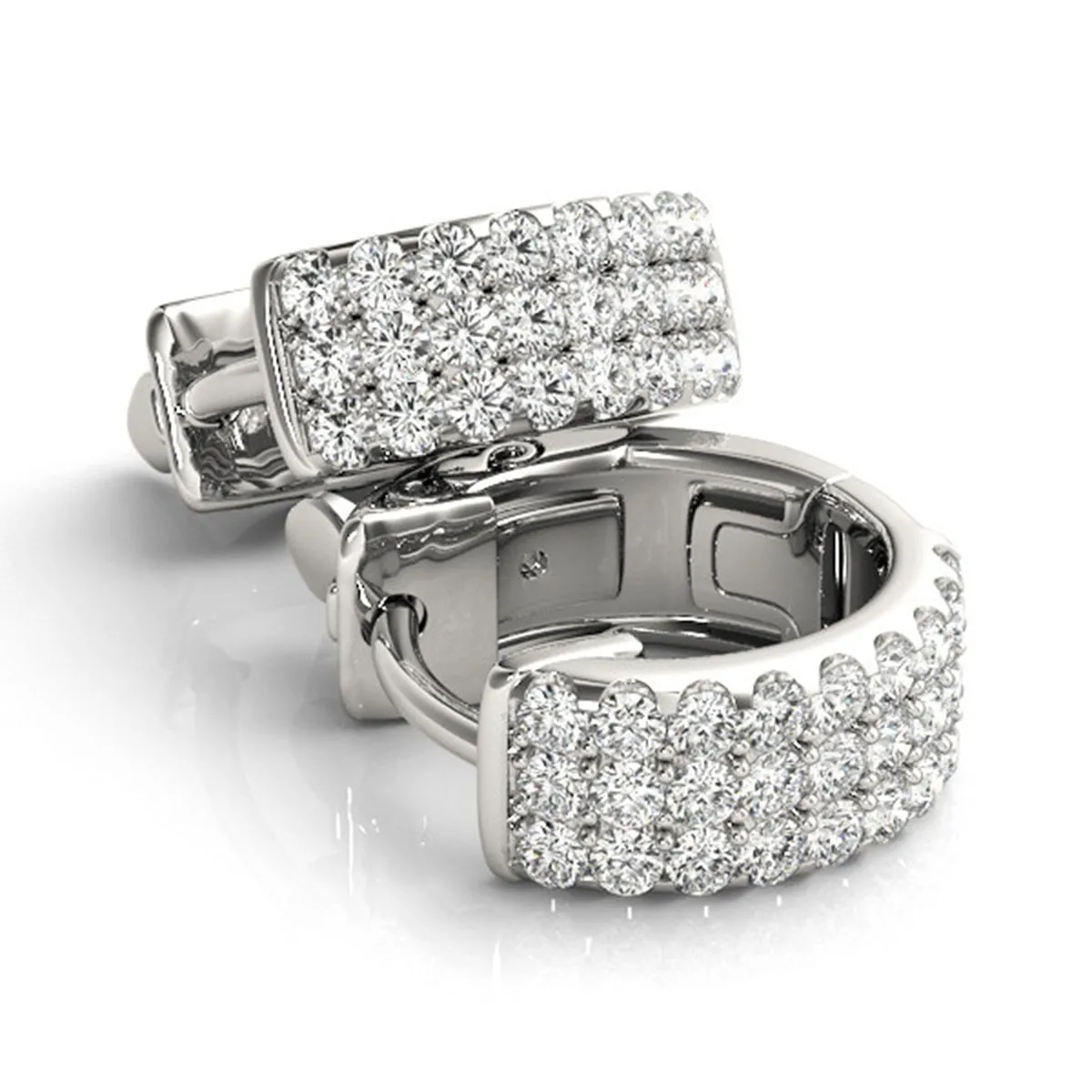 1/2 Carat Tw Multi-Row Diamond Pave Hoop Earrings In 14K White Gold