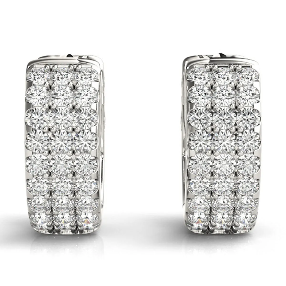 1/2 Carat Tw Multi-Row Diamond Pave Hoop Earrings In 14K White Gold