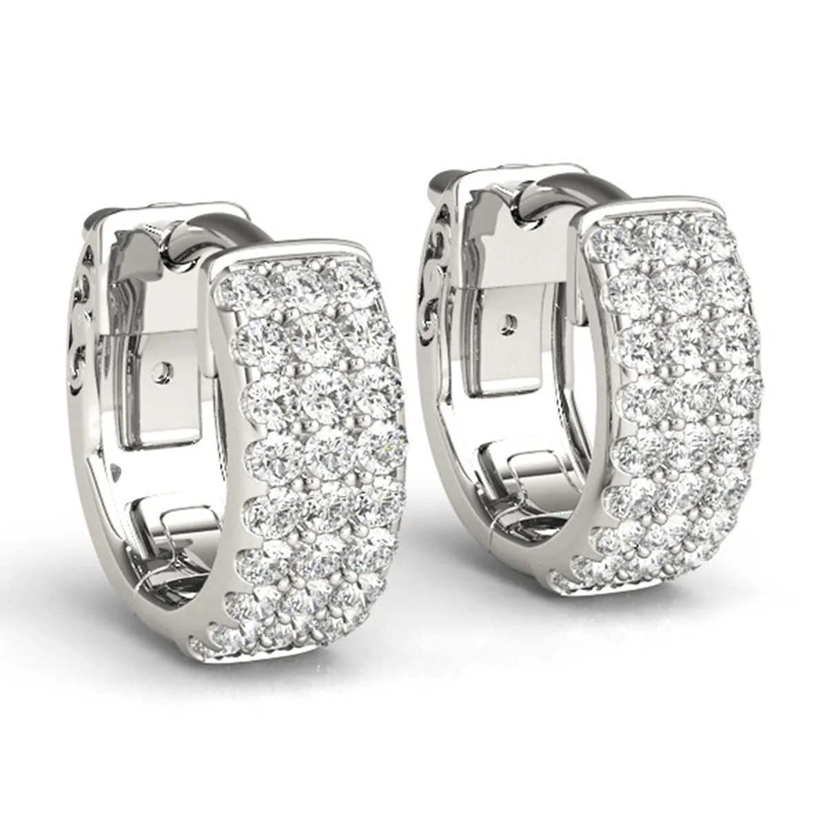 1/2 Carat Tw Multi-Row Diamond Pave Hoop Earrings In 14K White Gold