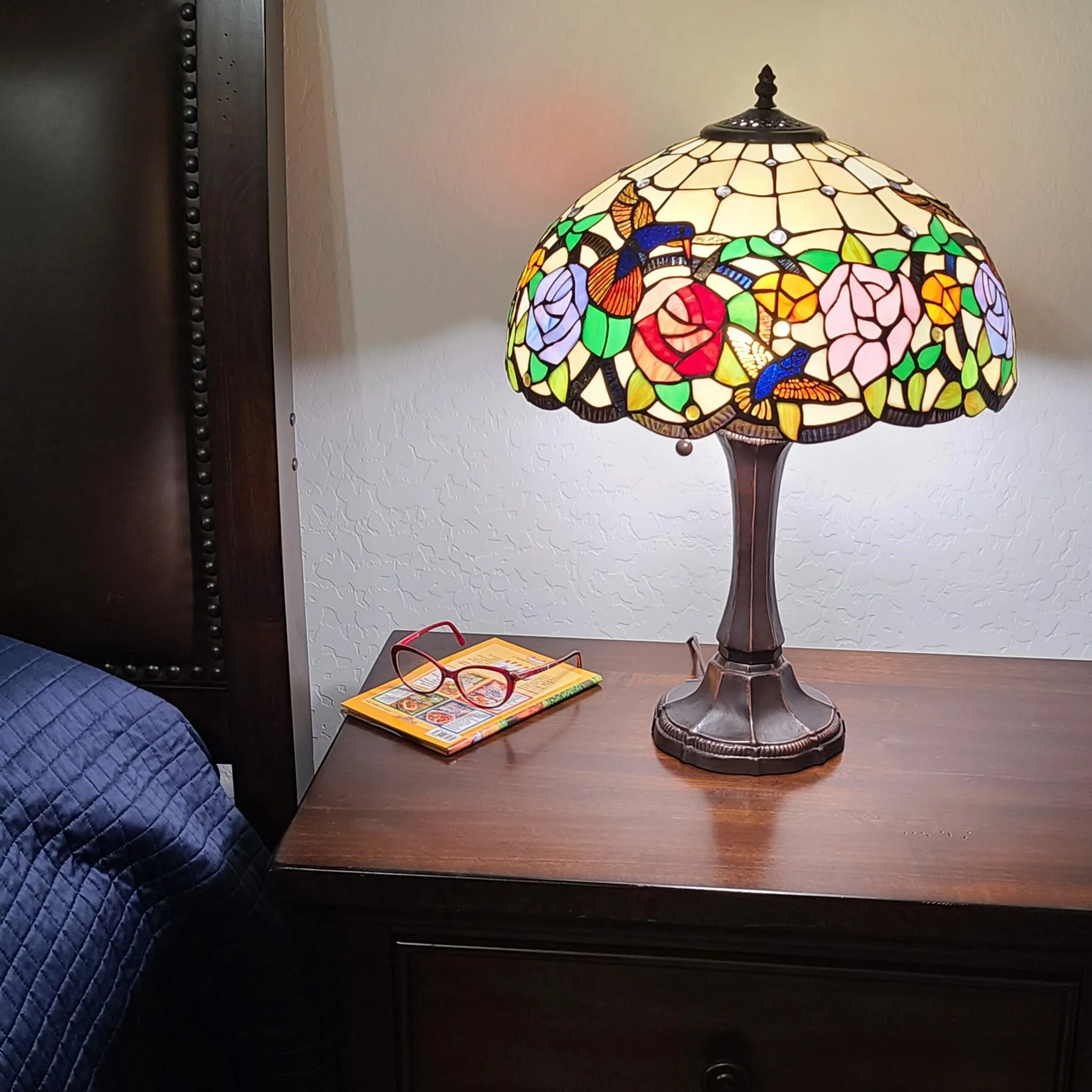 23" Stained Glass Two Light Hummingbird Accent Table Lamp By Homeroots