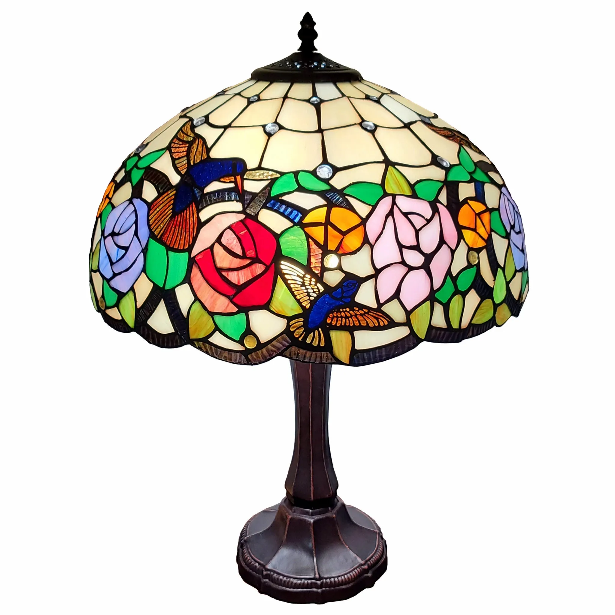 23" Stained Glass Two Light Hummingbird Accent Table Lamp By Homeroots