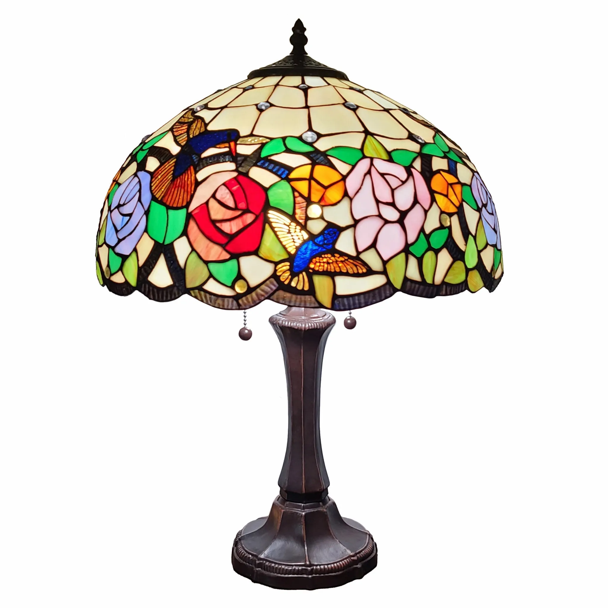 23" Stained Glass Two Light Hummingbird Accent Table Lamp By Homeroots