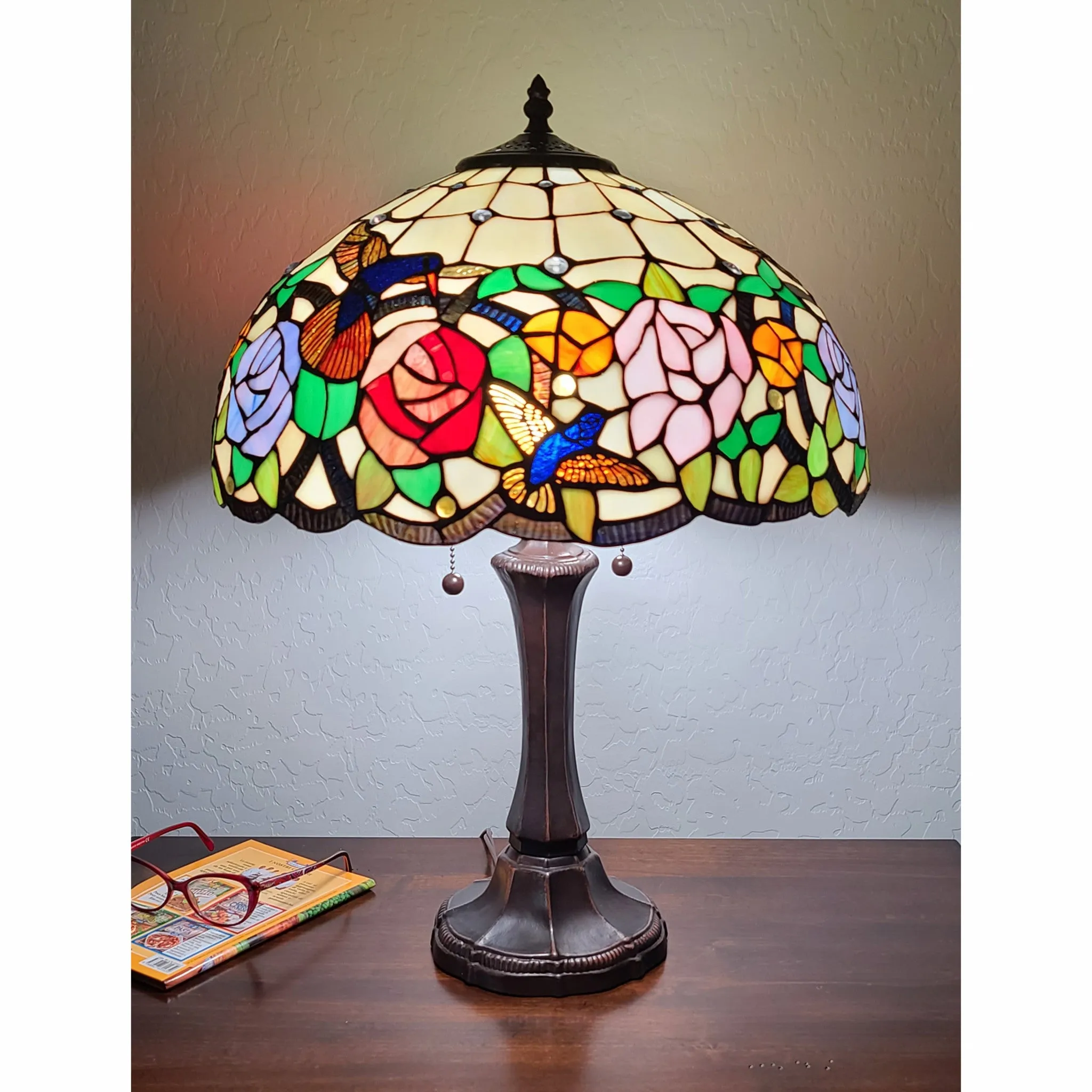 23" Stained Glass Two Light Hummingbird Accent Table Lamp By Homeroots