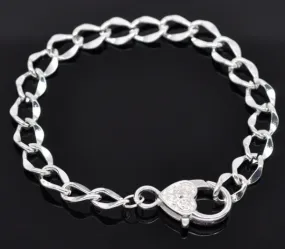 5 Silver Plated Heart Lobster Clasp Curb Link Chain Bracelets 20cm (7-7/8)  fch0034