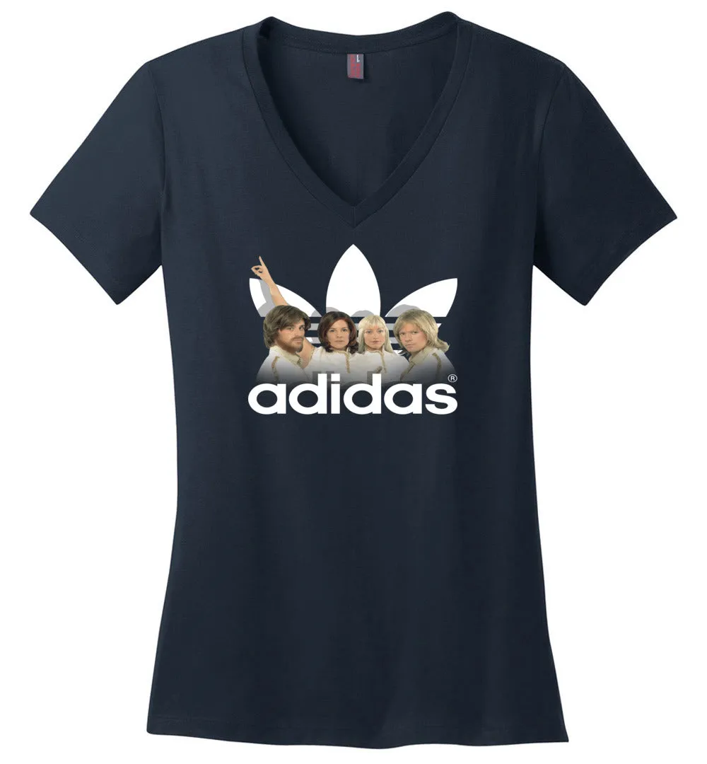 Abba Vintate Retro 70s Music Band Adidas - Ladies V-Neck