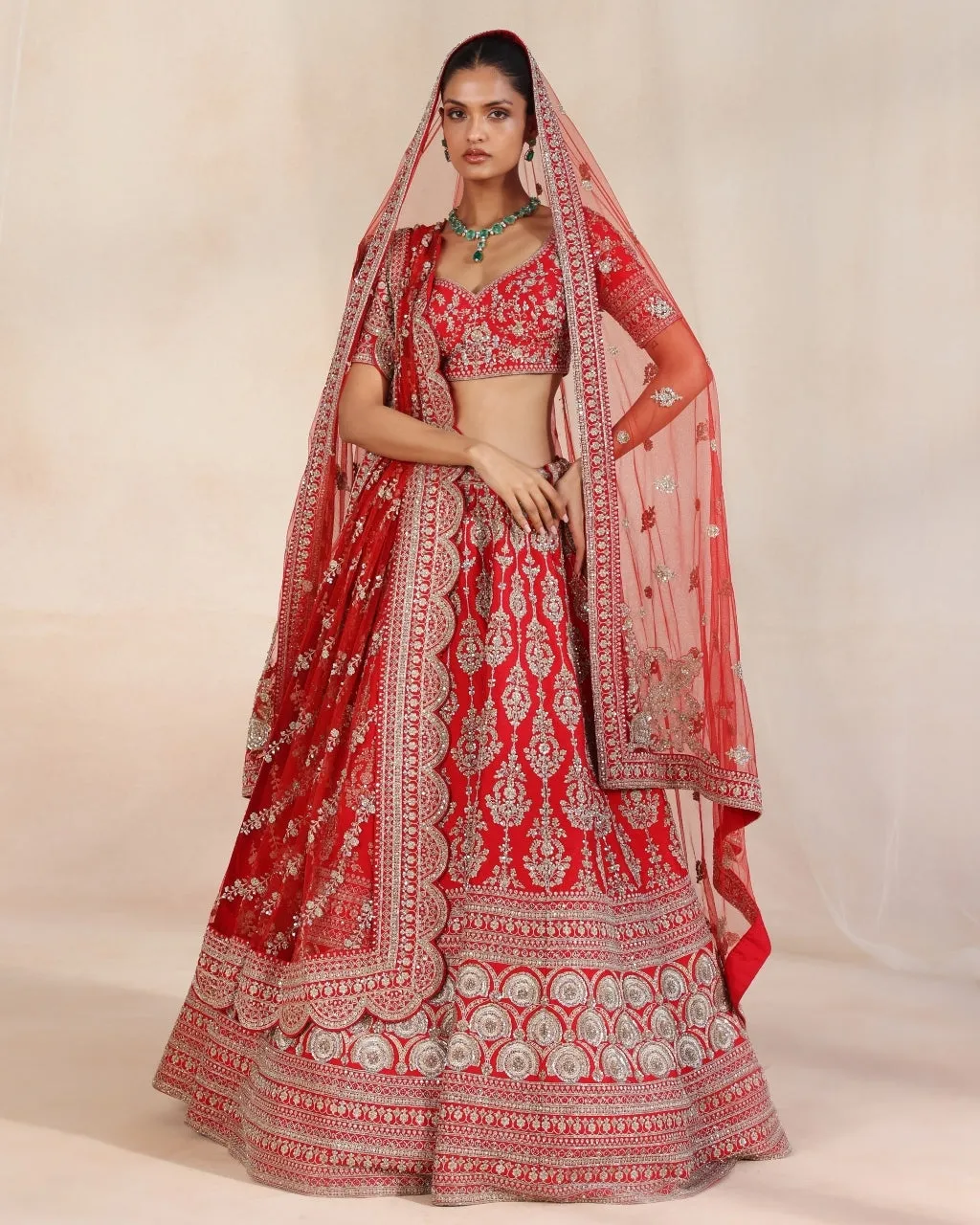 Anise Red Embroidered Lehenga Set