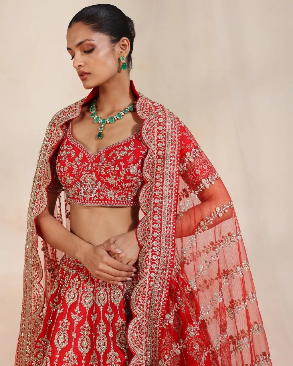 Anise Red Embroidered Lehenga Set