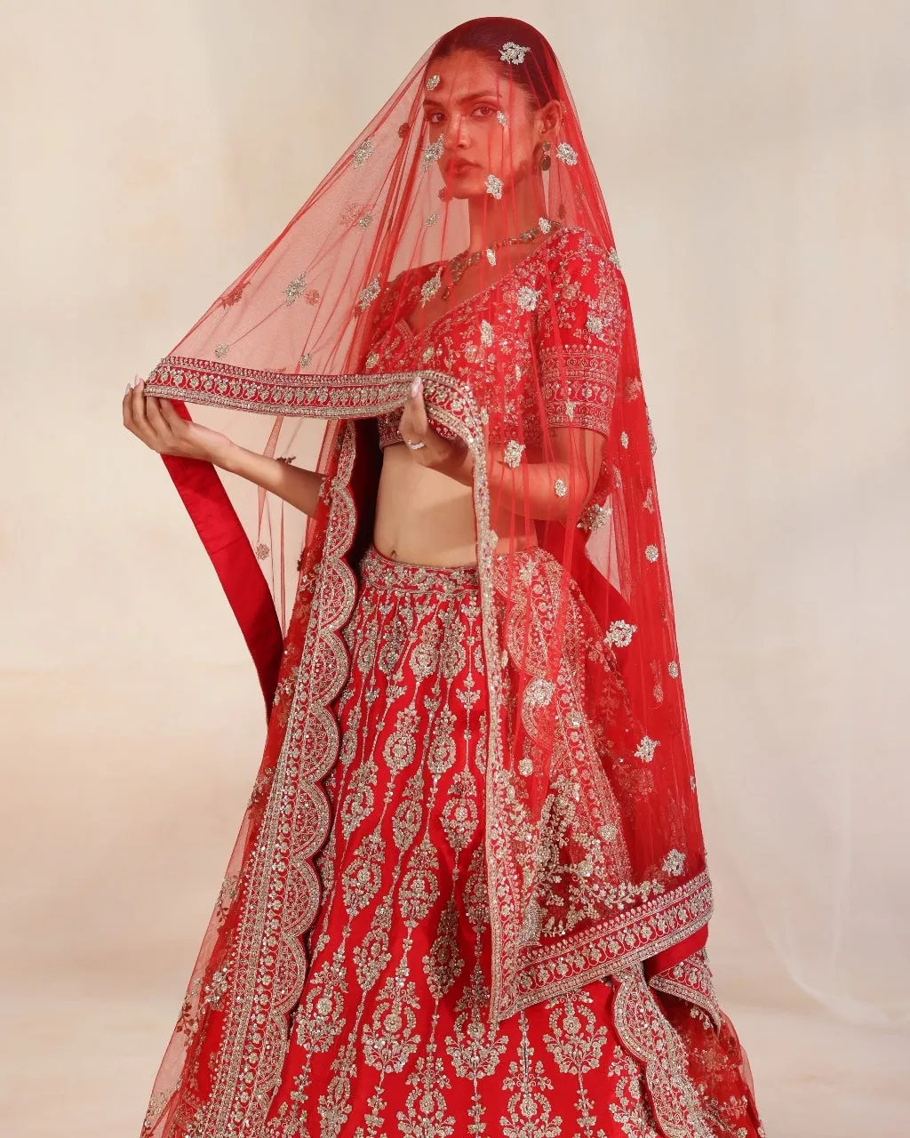 Anise Red Embroidered Lehenga Set