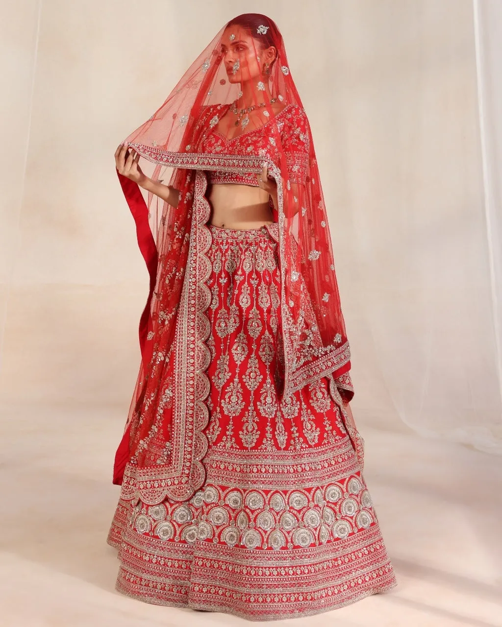 Anise Red Embroidered Lehenga Set