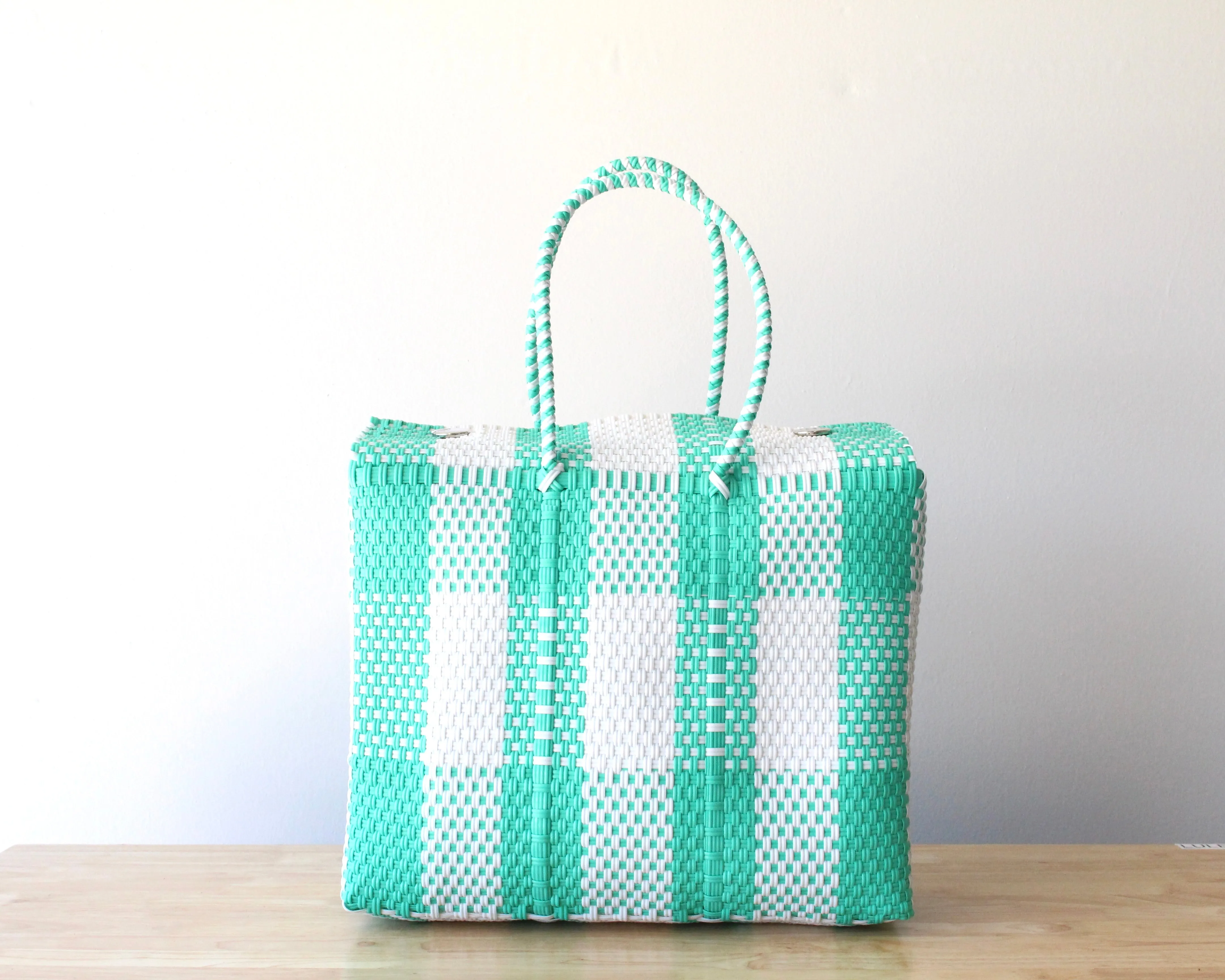 Aqua Plaid Artisan Basket by MexiMexi