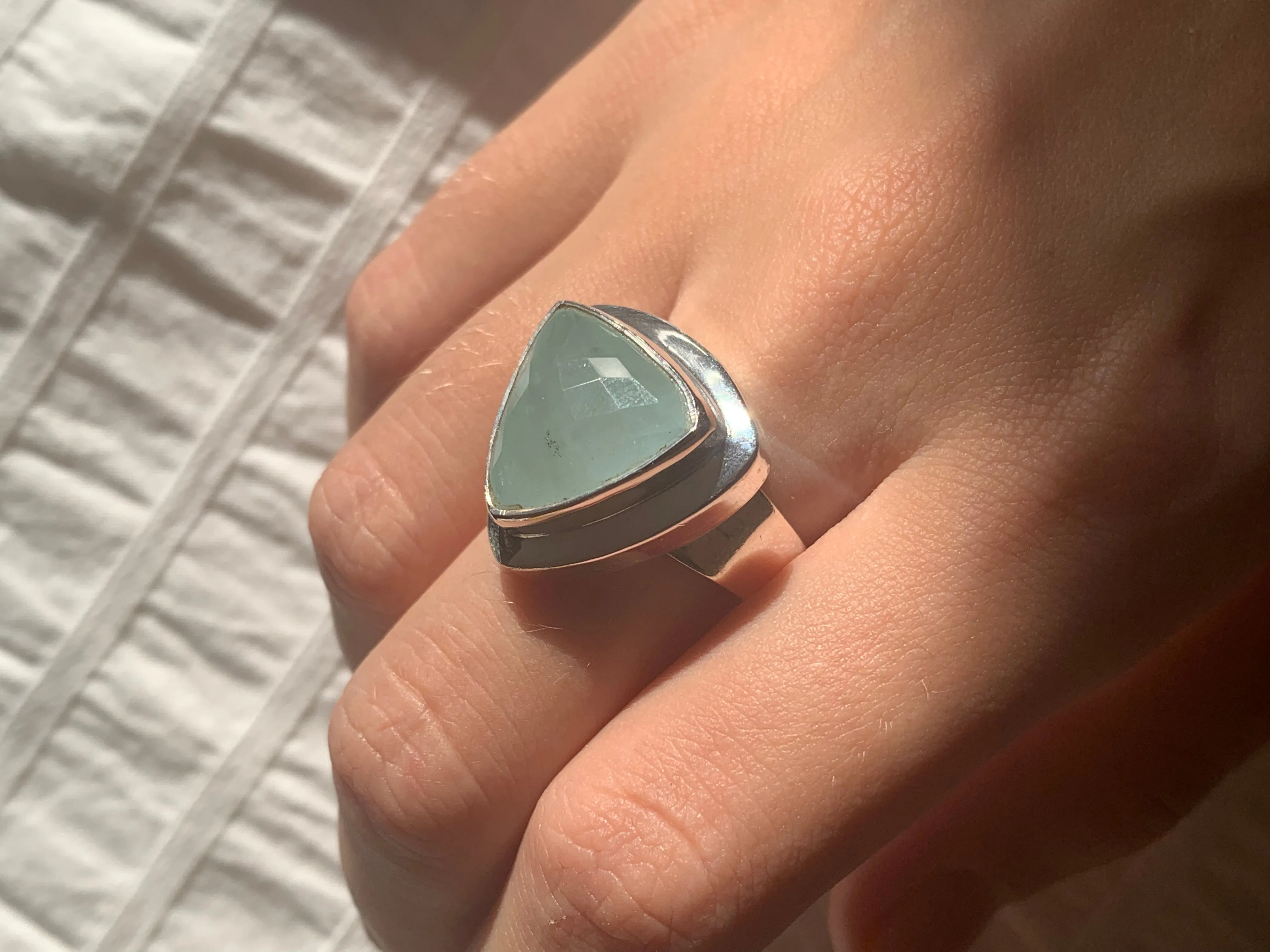 Aquamarine Ansley Ring - Faceted Triangle (US 8.5)