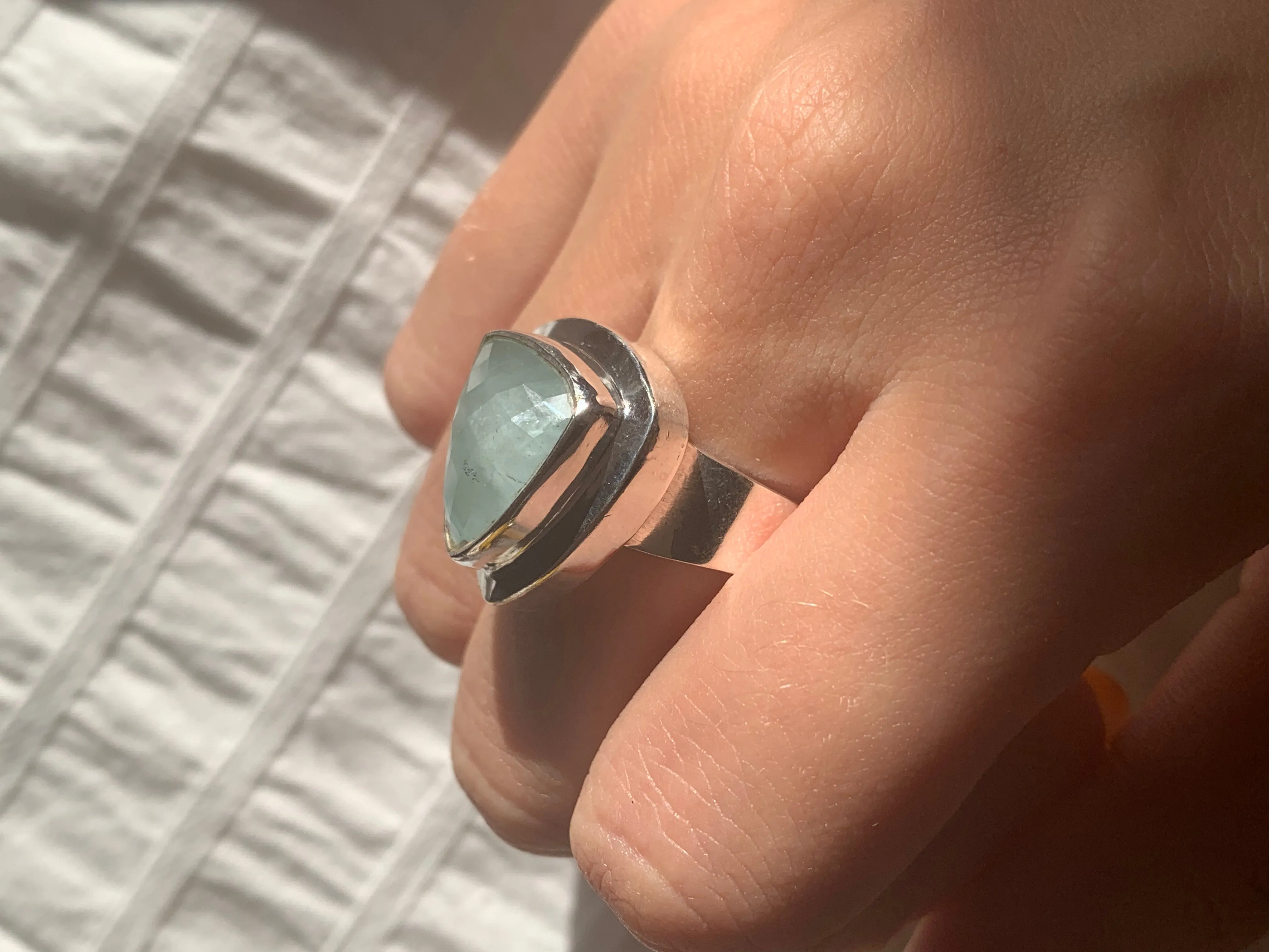 Aquamarine Ansley Ring - Faceted Triangle (US 8.5)