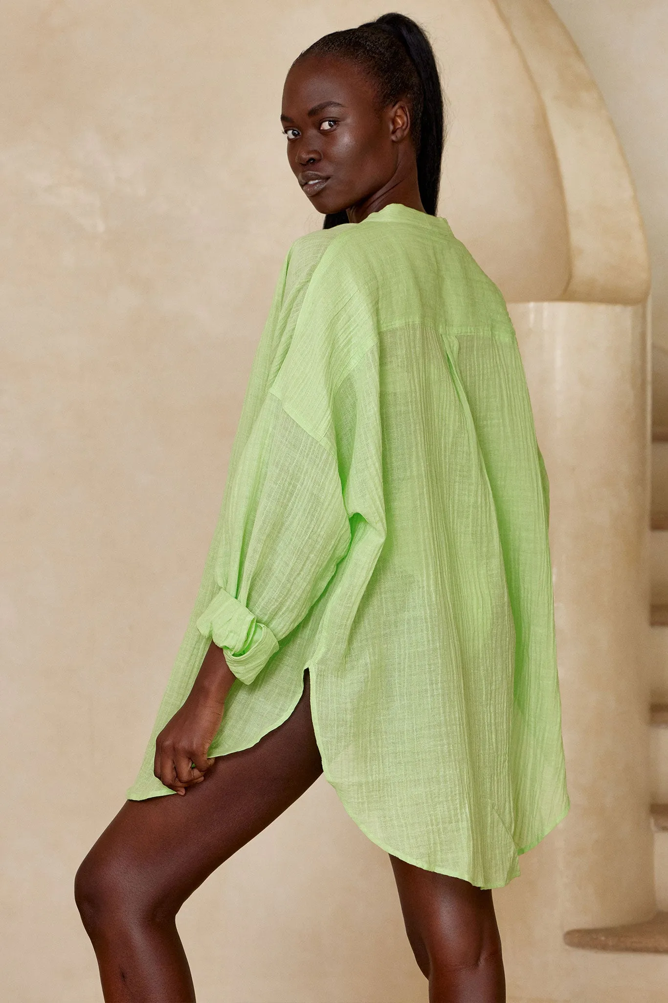 Barcelona Tunic - Honeydew Crinkle Linen