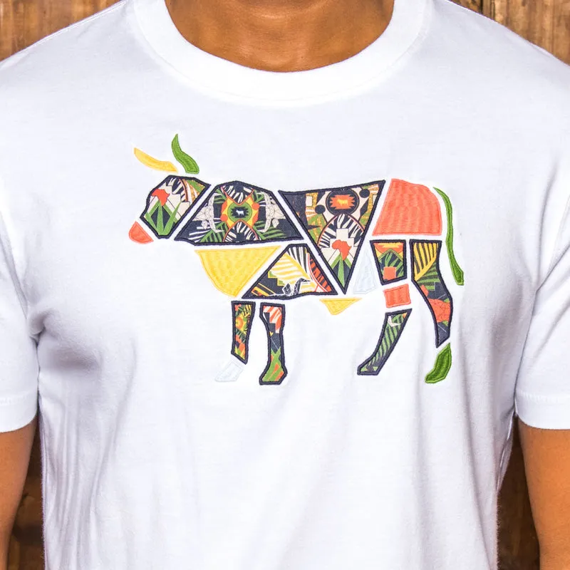 Basotho Applique Nguni Crew Tee Pelican