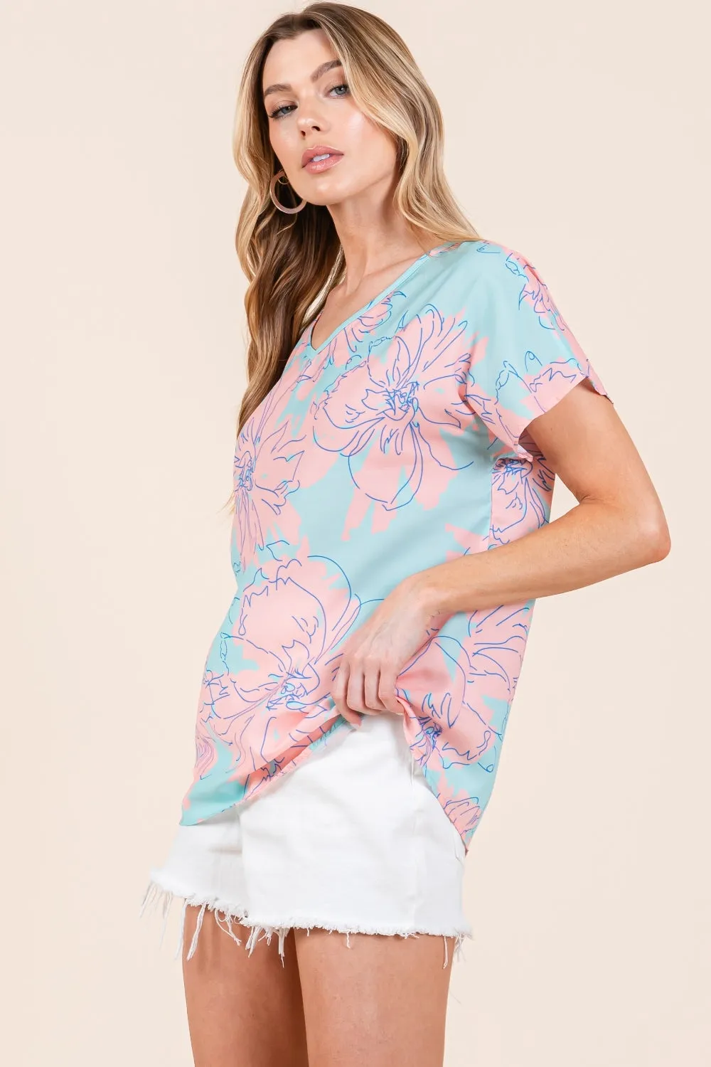 BOMBOM Floral Short Sleeve T-Shirt