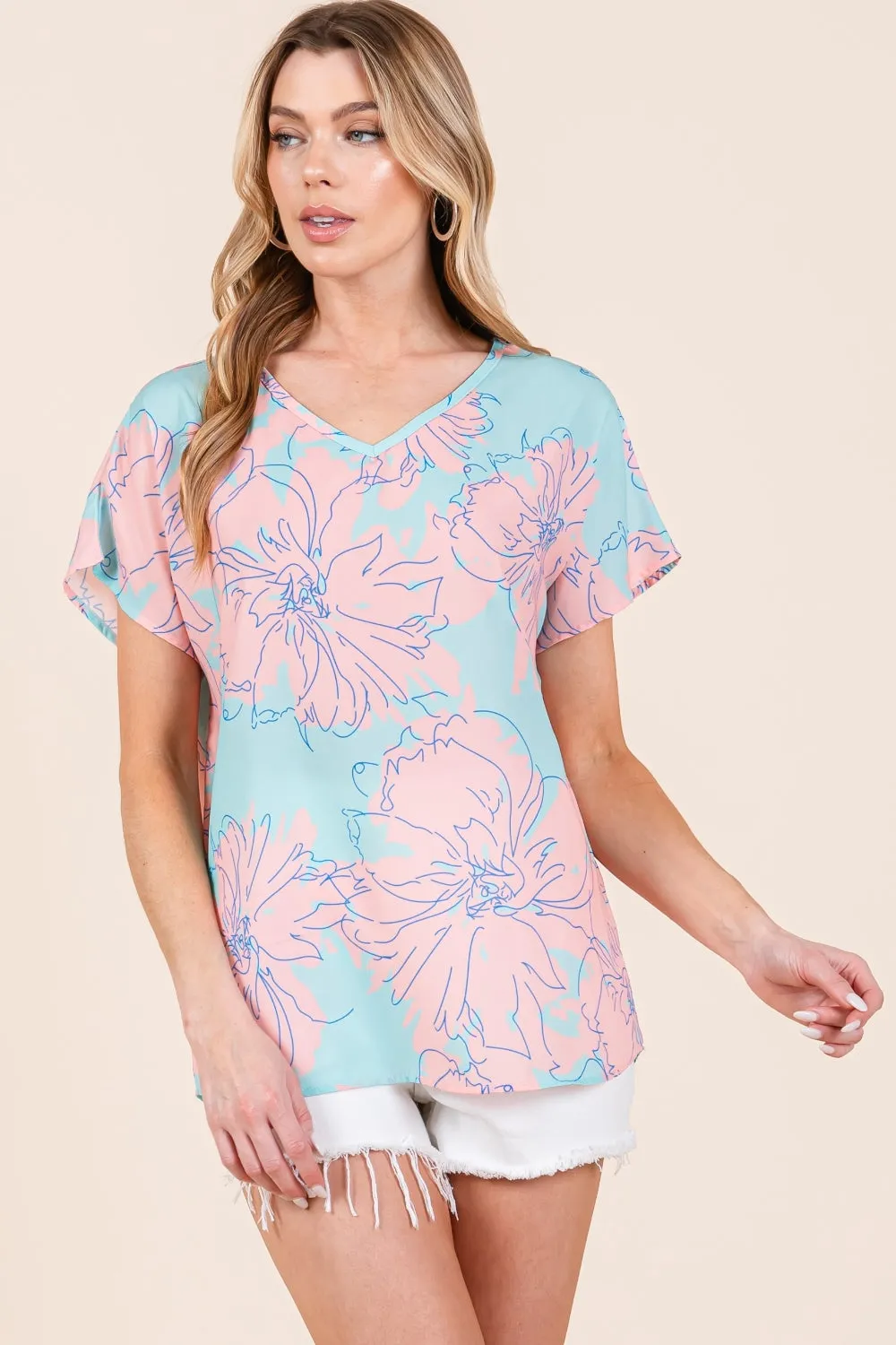 BOMBOM Floral Short Sleeve T-Shirt