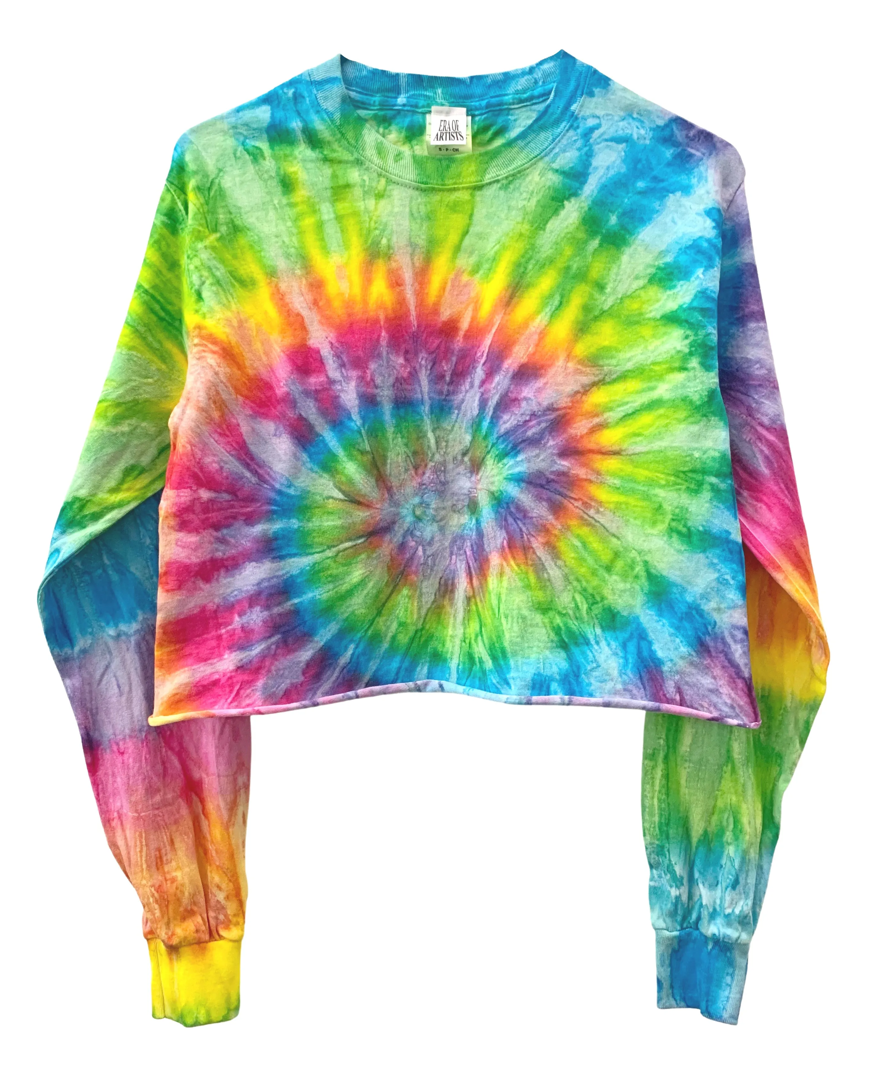 Bright Rainbow Tie-Dye Cropped Long Sleeve Unisex Tee