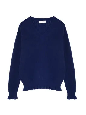 CC Vileta Navy Frill Lace Stitch Vneck Jumper