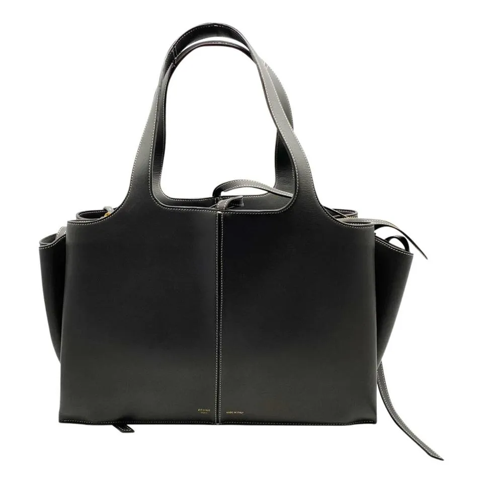 Celine Céline Tri-Fold Medium Baby Grained Anthracite Grey Leather Shoulder Bag