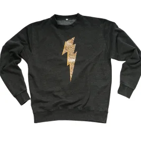 Charcoal Sweatshirt with Leopard Lightning Bolt