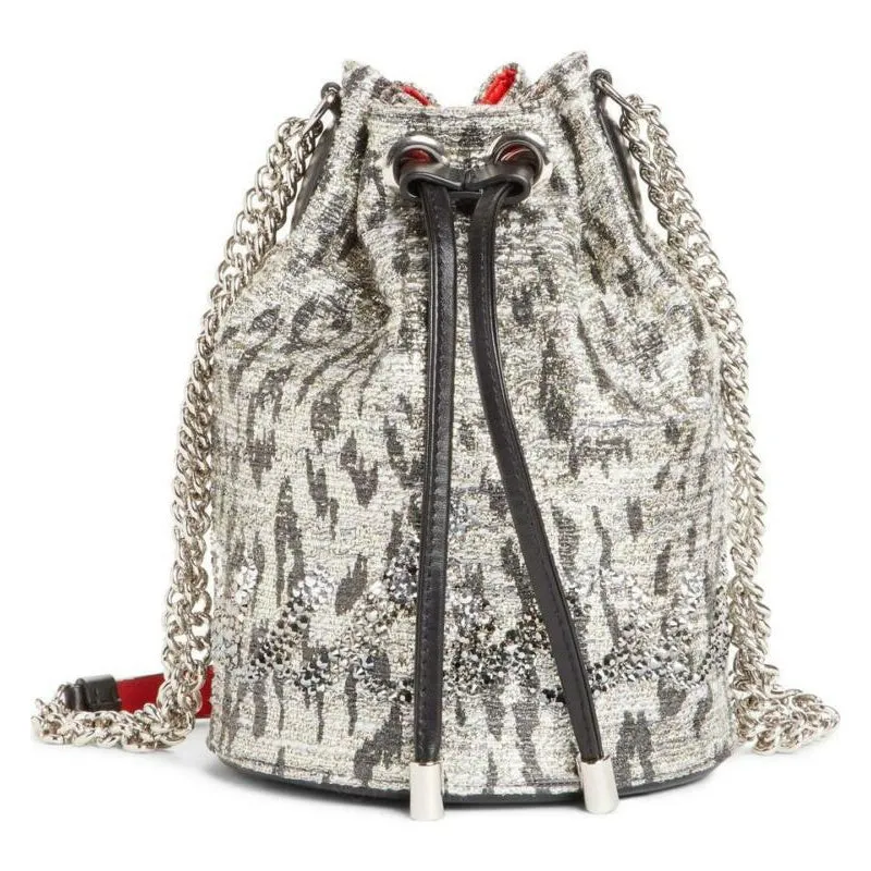 Christian Louboutin Bucket Marie Jane Bouclé Silver Leather Shoulder Bag