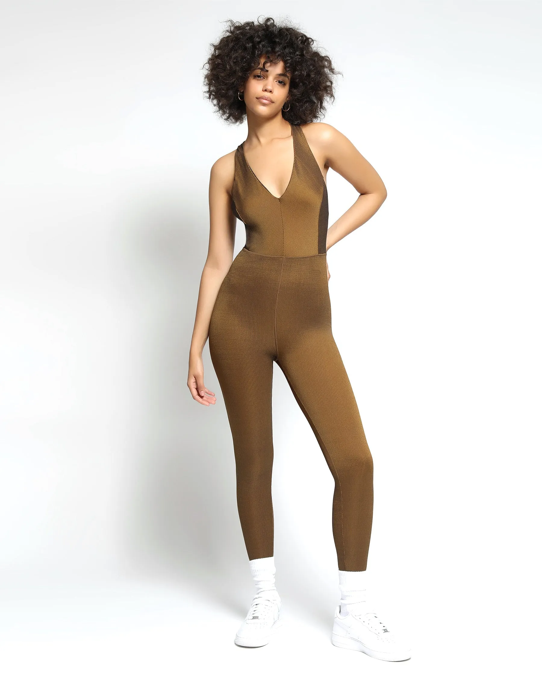 Colorsphere Rib Cross-Back V Neck Jumpsuit