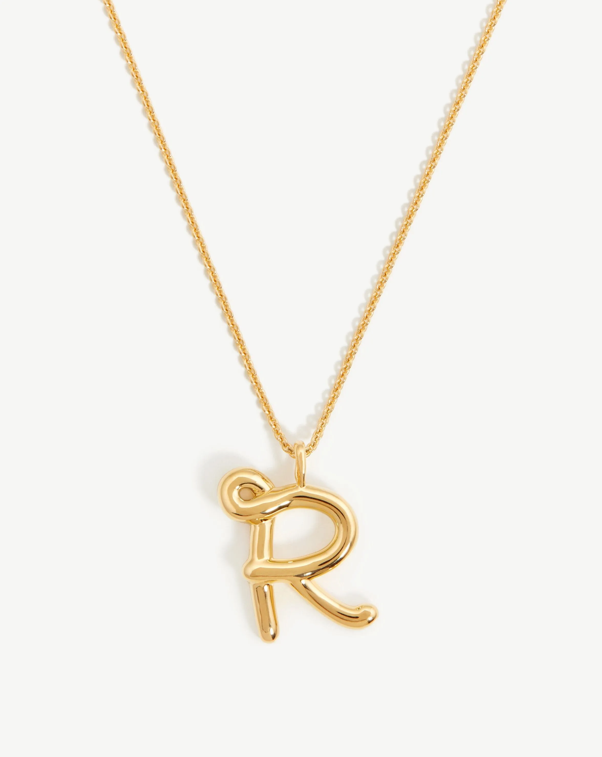 Curly Molten Initial Pendant Necklace - Initial R | 18ct Gold Plated Vermeil