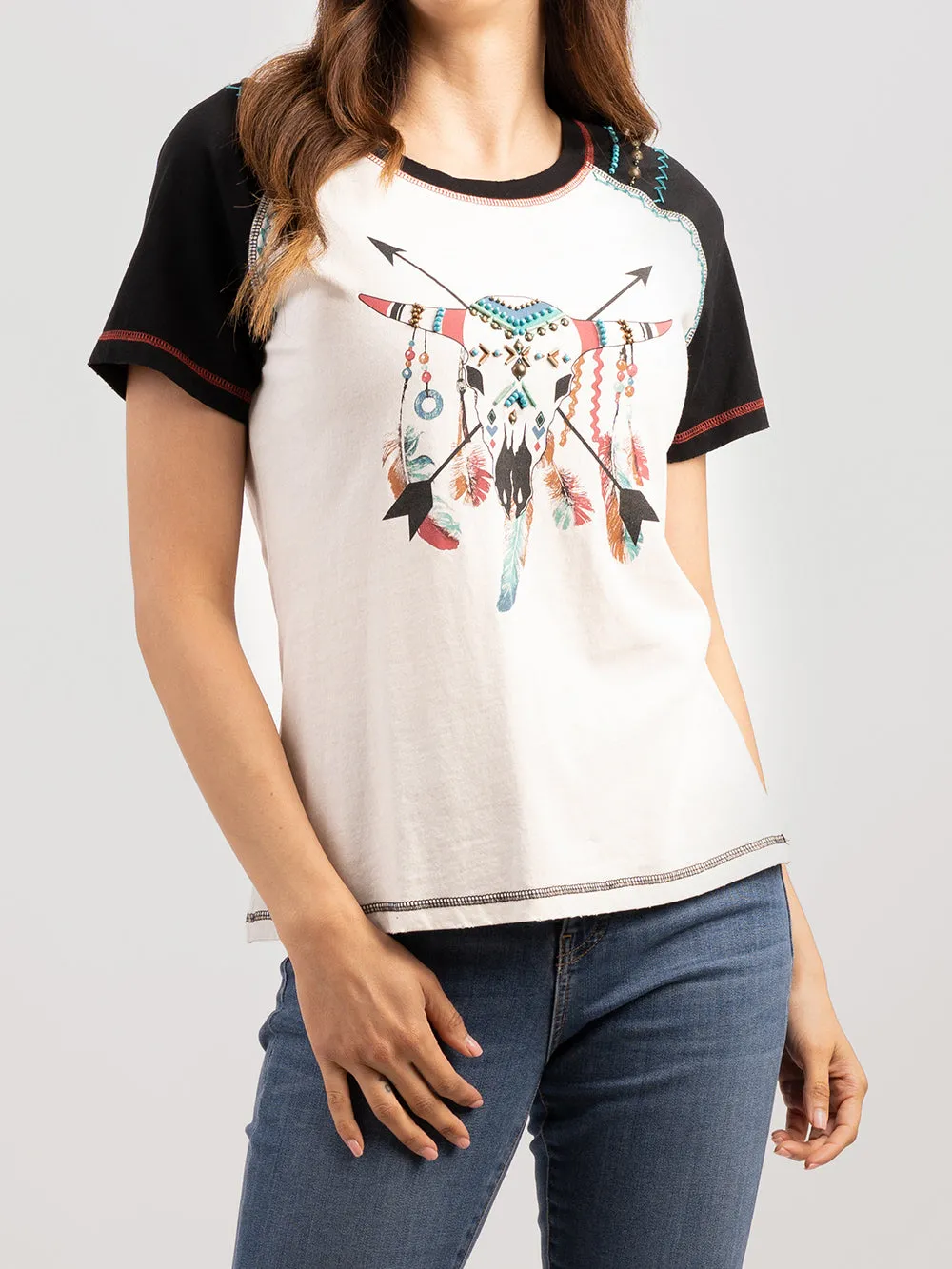 Delila Women Mineral Wash Bull Graphic Short Sleeve Tee DL-T044 （Prepack 7 Pcs）