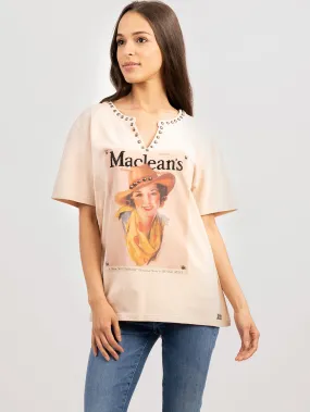 Delila Women's Washed Portrait Studed Maclean Tee