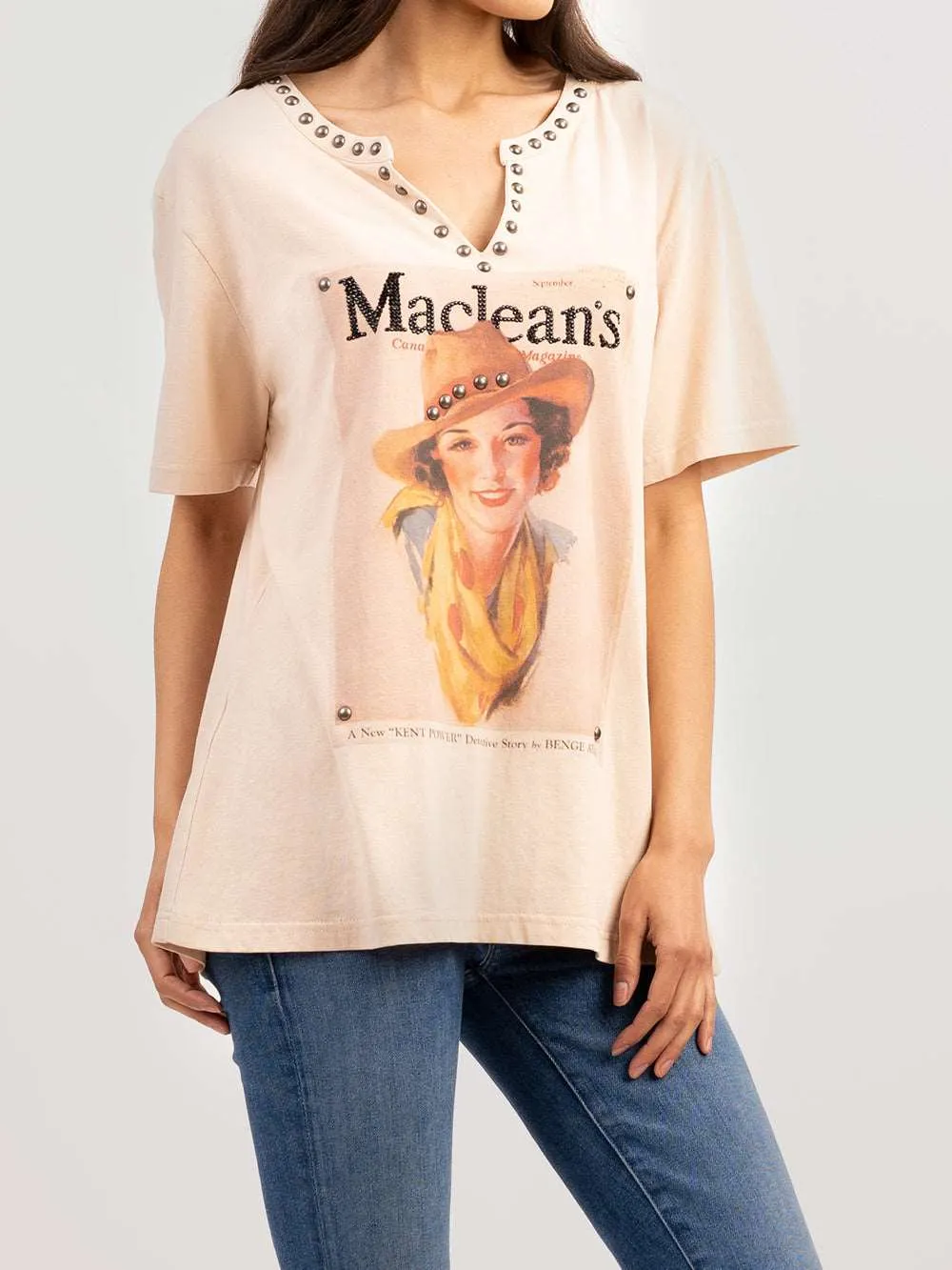 Delila Women's Washed Portrait Studed Maclean Tee