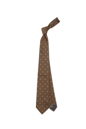 Drake's Brown with White Polka Dot Silk Tie