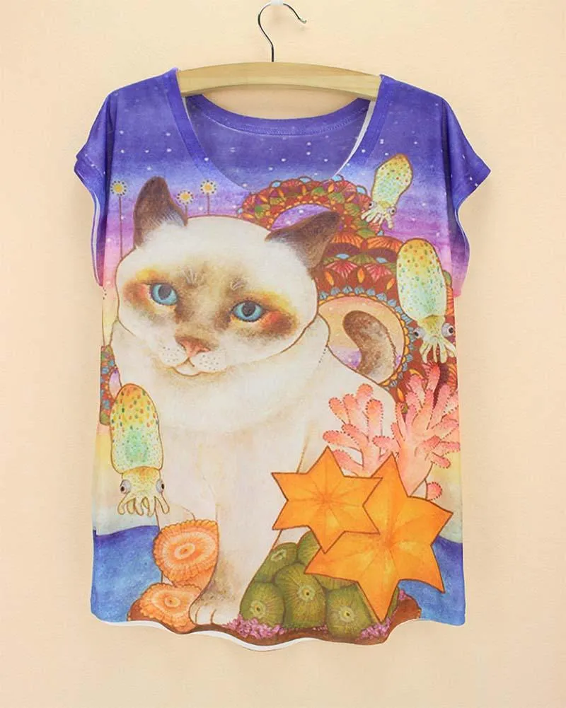 FLOWING 3D KITTY CAT TEE