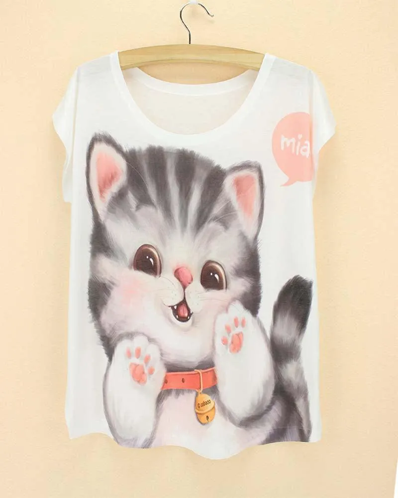 FLOWING 3D KITTY CAT TEE