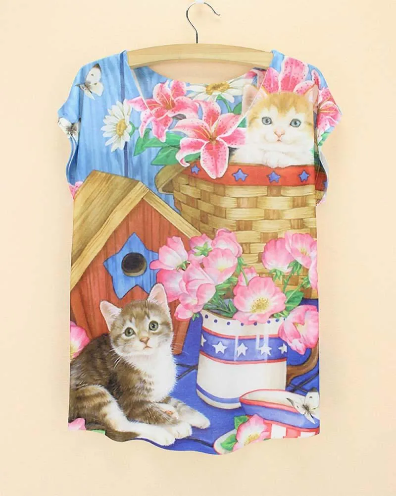 FLOWING 3D KITTY CAT TEE