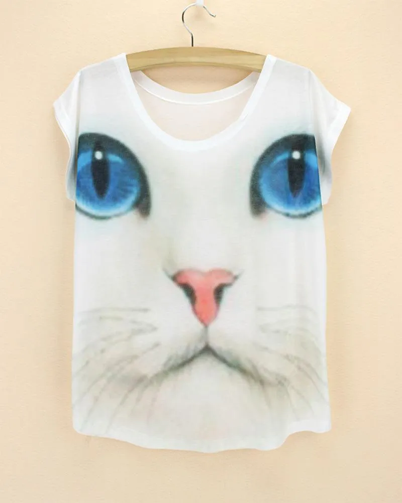 FLOWING 3D KITTY CAT TEE