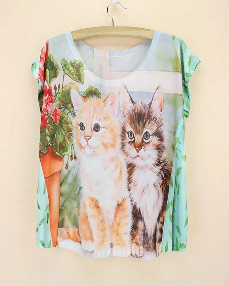 FLOWING 3D KITTY CAT TEE