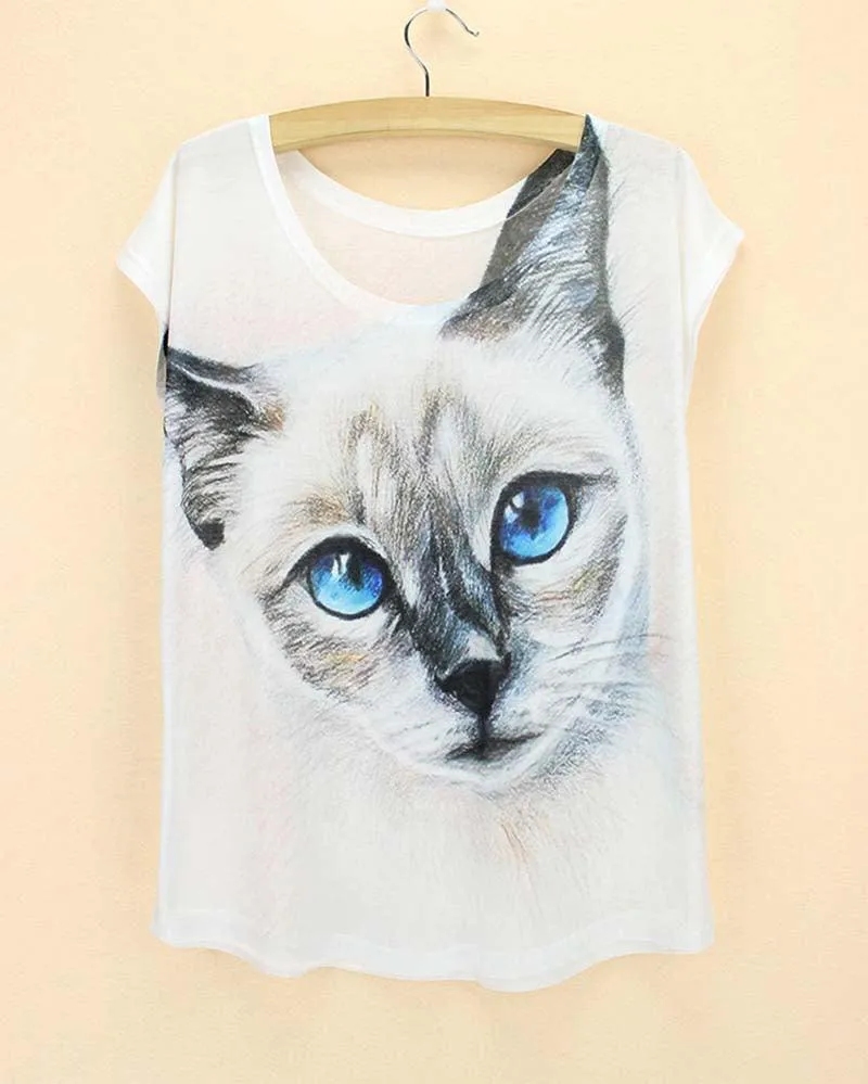 FLOWING 3D KITTY CAT TEE