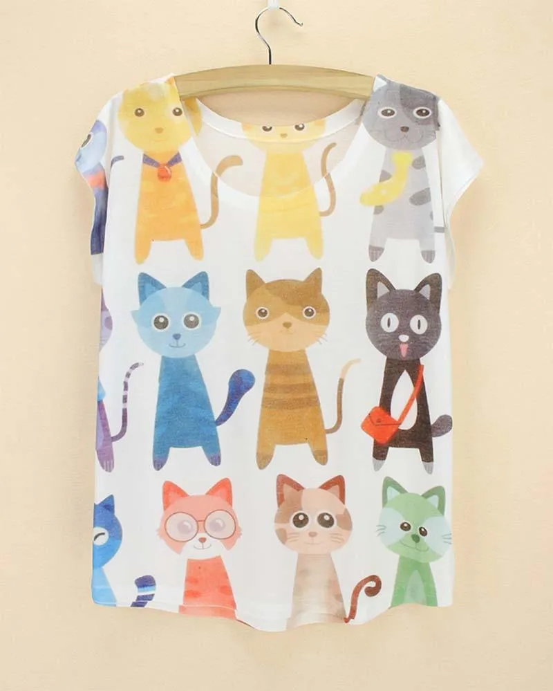 FLOWING 3D KITTY CAT TEE