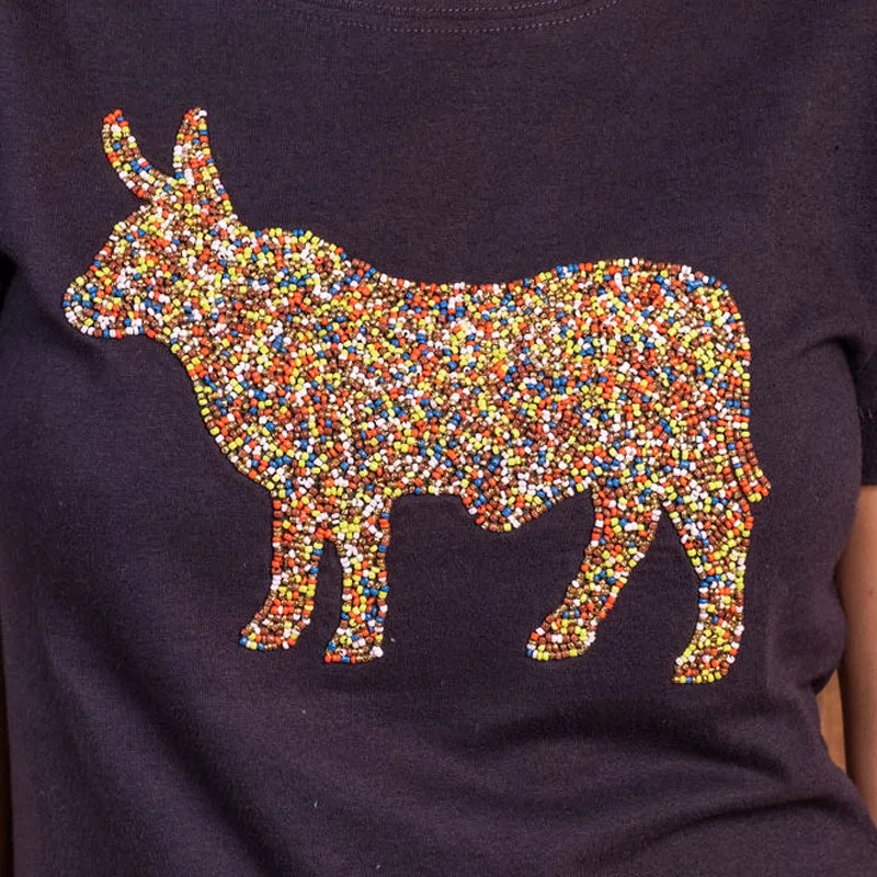 Funky Beaded Nguni Slim Crew Tee Midnight