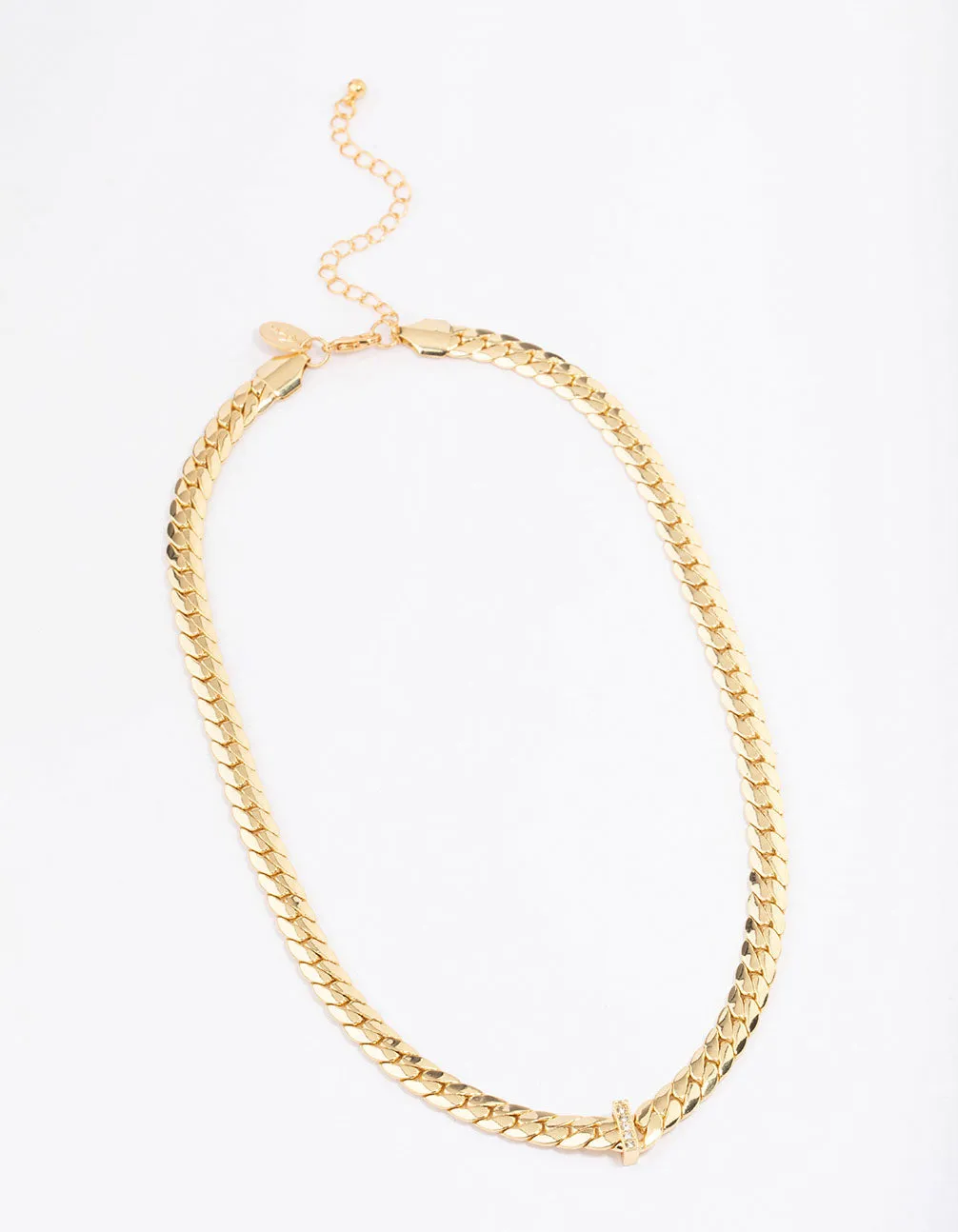 Gold Plated Diamante V Chain Necklace