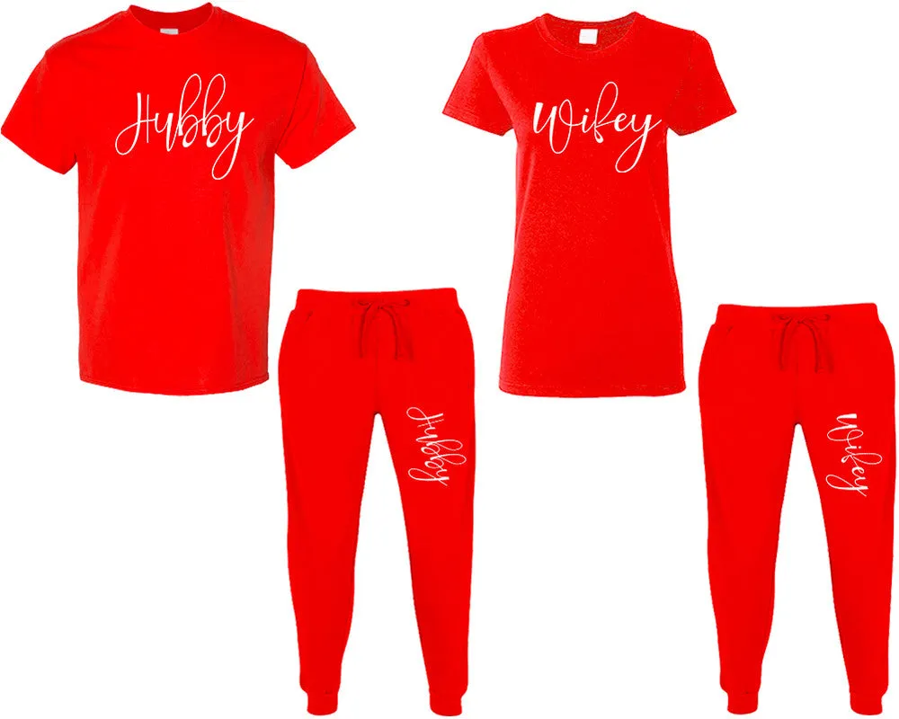 Hubby Wifey Couple Matching T Shirt and Jogger Pants Top & Bottom Sets