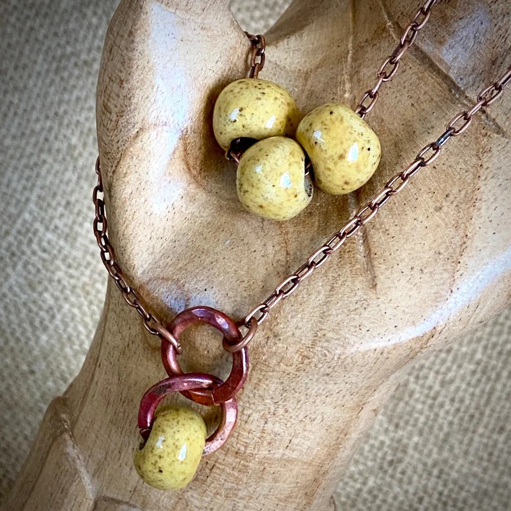 Large Copper Topper with Chunky Yellow Ceramic Beads & Copper Rings