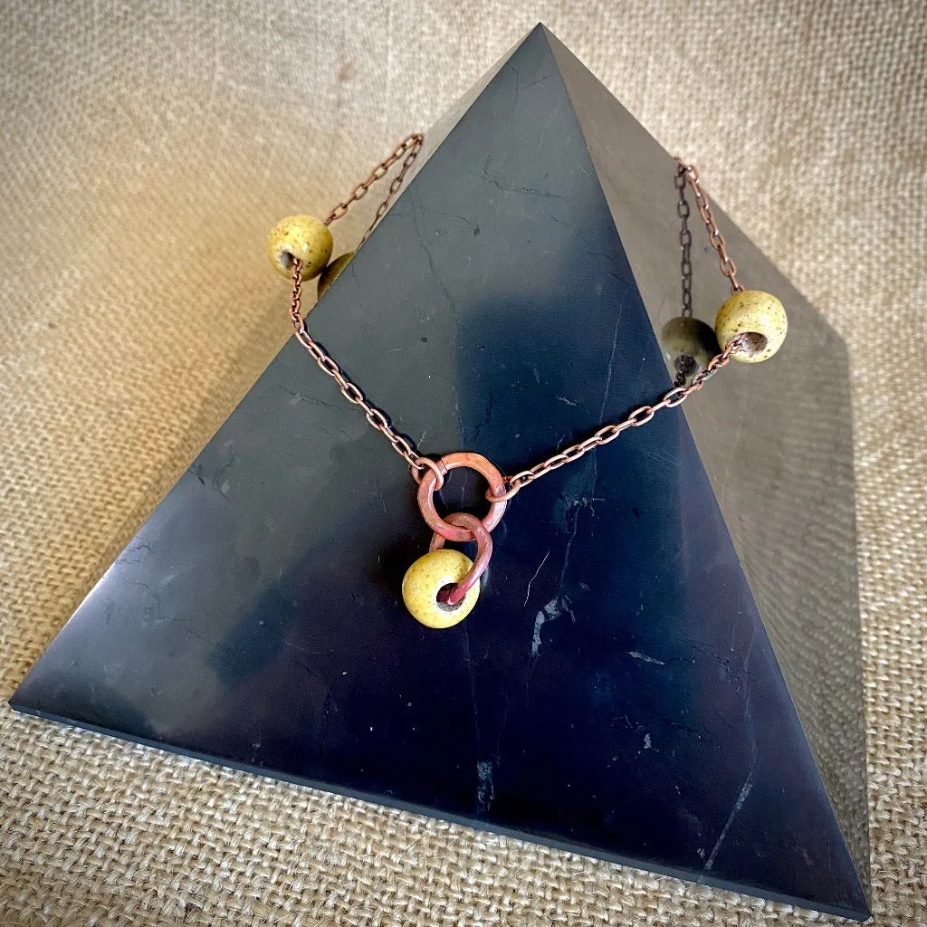 Large Copper Topper with Chunky Yellow Ceramic Beads & Copper Rings