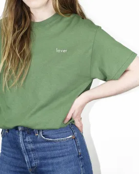 Lover Tee – White on Green Embroidery