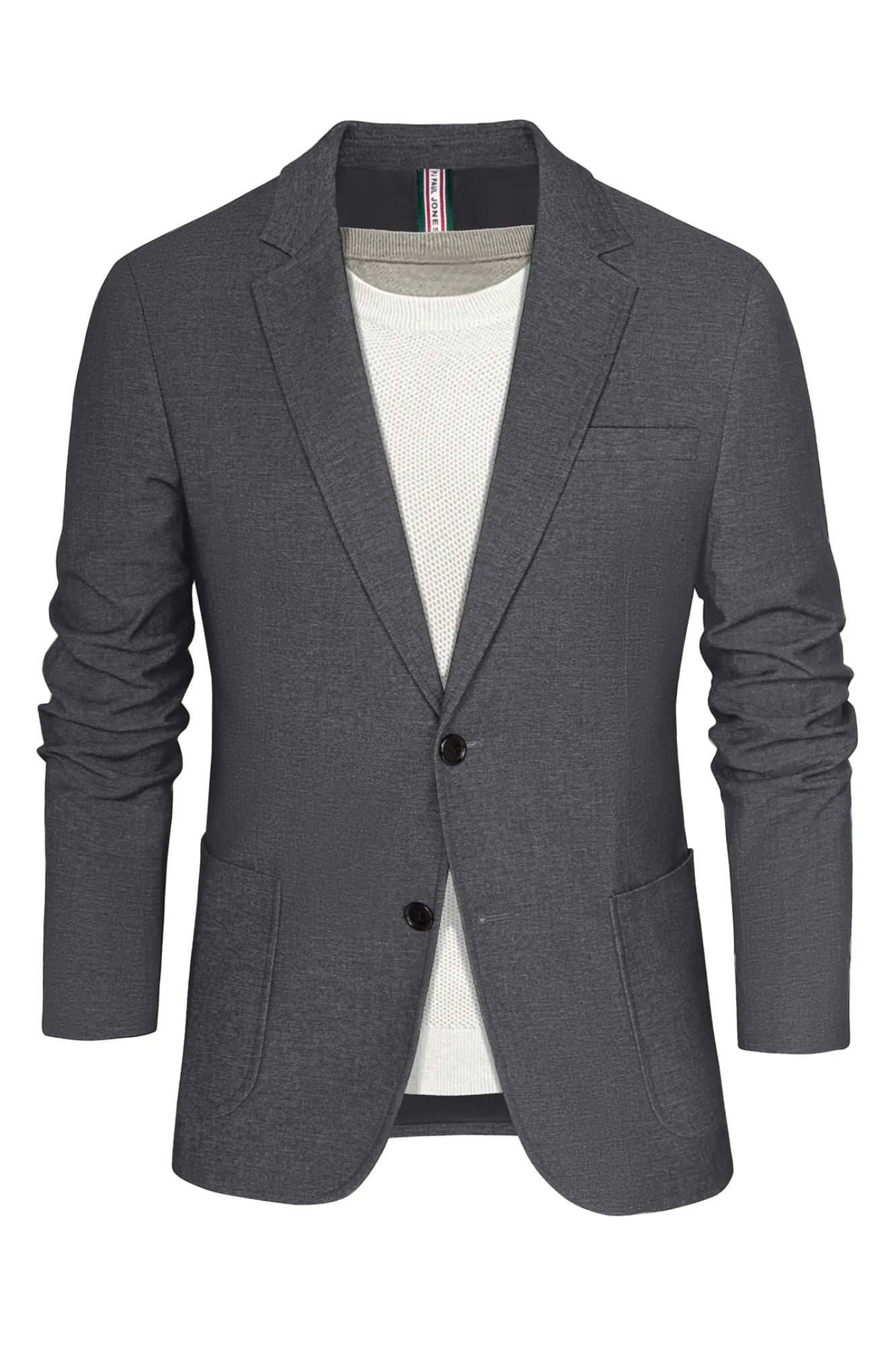 Men Two-Button Blazer Coat Long Sleeve Notch Lapel Back Slit Suit Coat