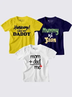 Pack of 3 Mom Dad Kids T-Shirt Combo