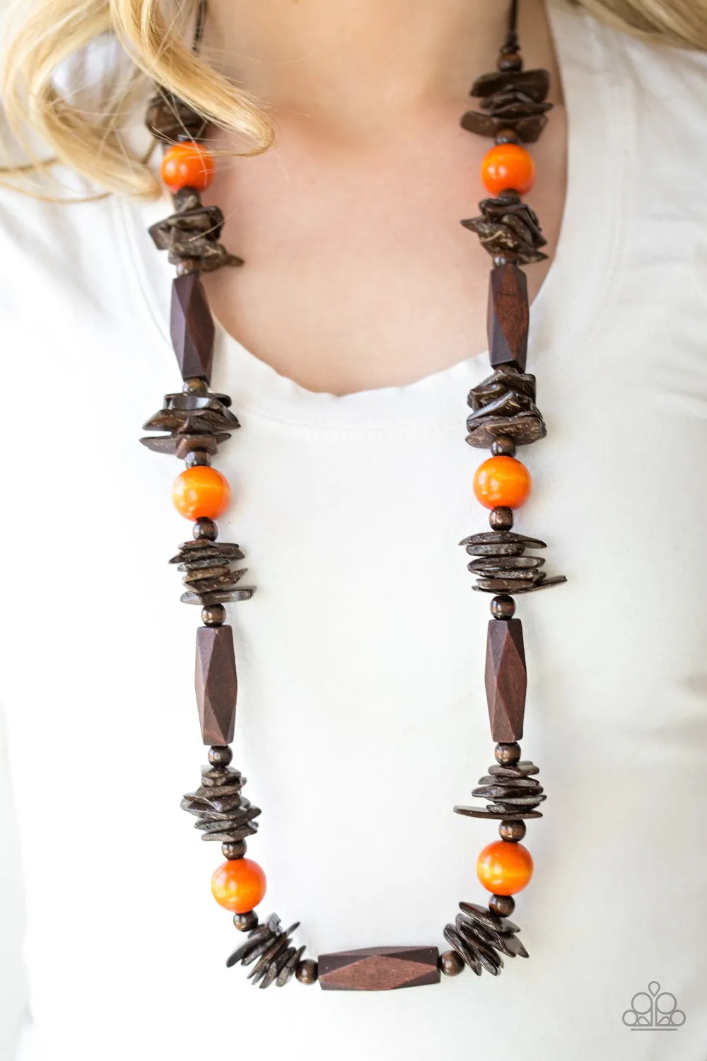 Paparazzi Cozumel Coast - Orange and Brown Wooden Necklace