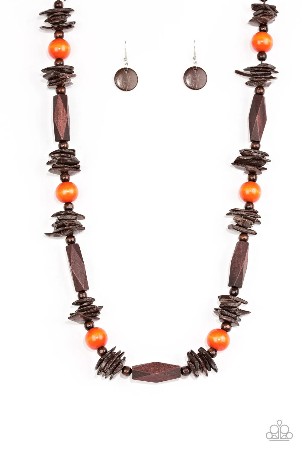 Paparazzi Cozumel Coast - Orange and Brown Wooden Necklace