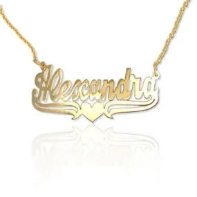 Personalized Small Nameplate Necklace - Lower Tails and Heart