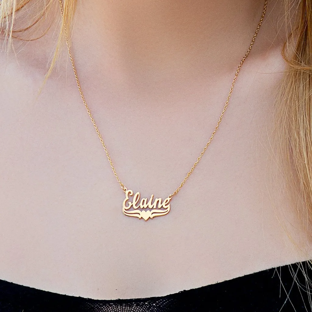 Personalized Small Nameplate Necklace - Lower Tails and Heart